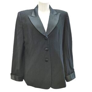 Valerie Stevens 100% Wool Blazer Jacket Satin Peak Lapel Collar Black Womens 10
